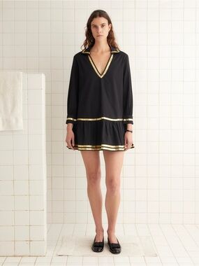 BODE Tinsel Tape Dress Black Gold Cotton Mini Dress NWT XS